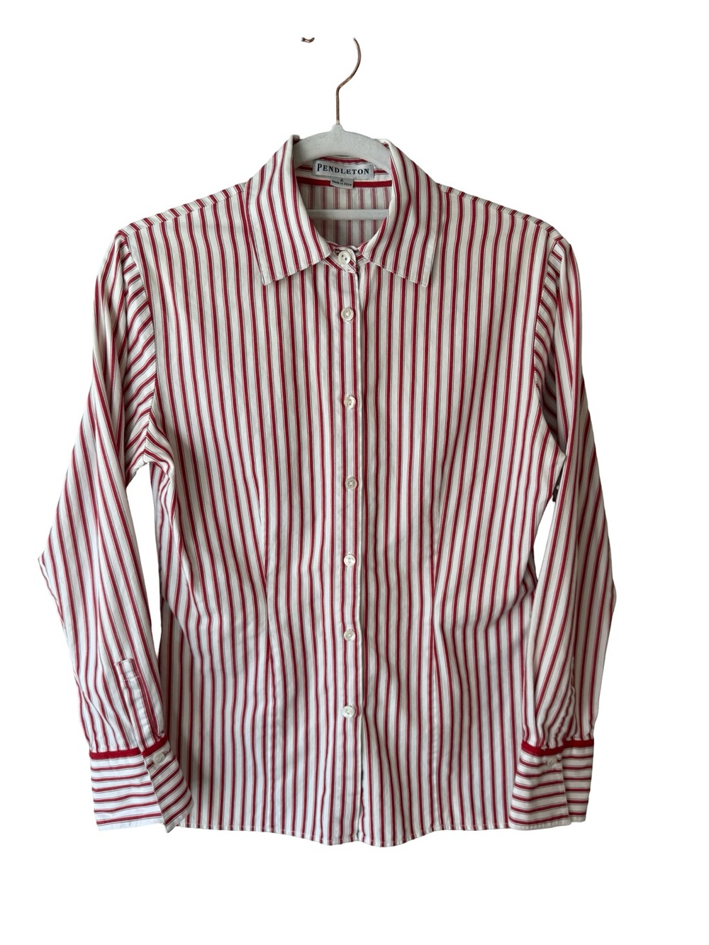 Pendleton Red and White Striped Button-Down Shirt Size 4 Preppy Coastal Grandma - Picture 2 of 14